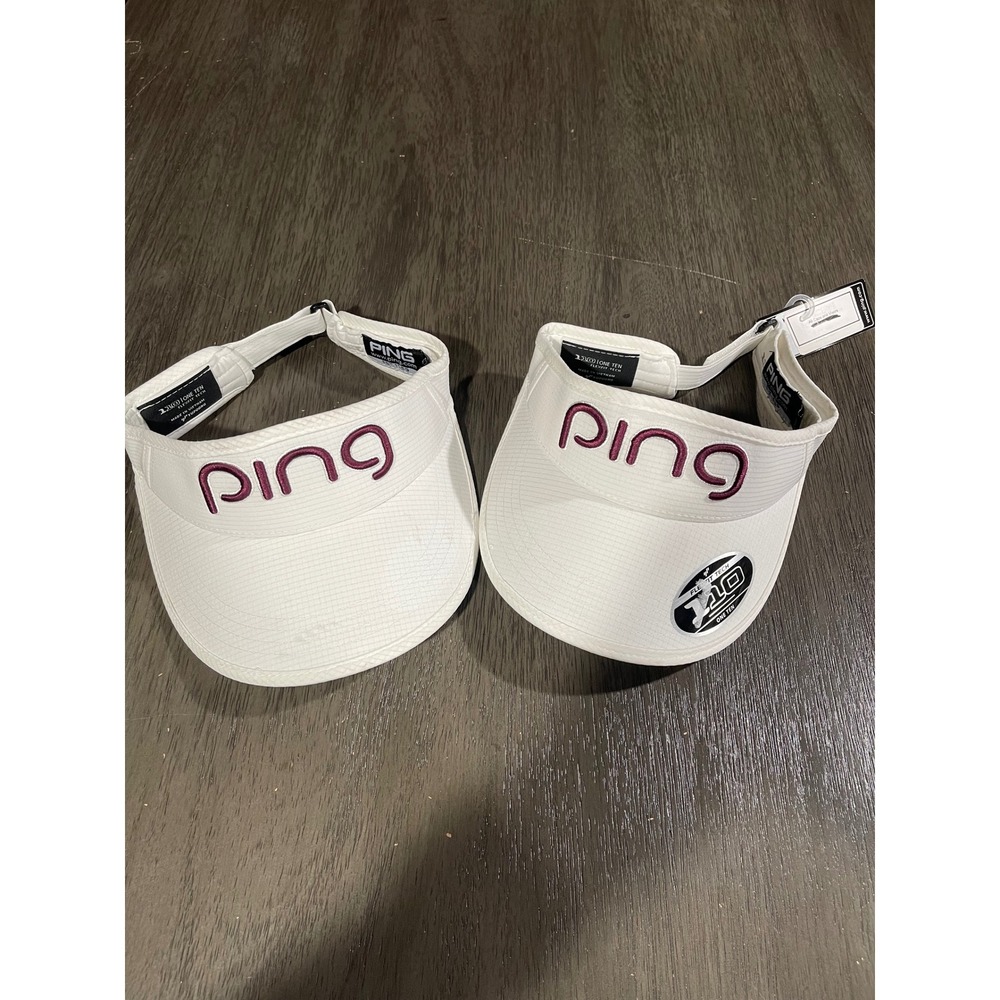 PING Unisex OSFA White Golf Visor 110 Flexfit Tech Embroidered Logo-Lot of 2